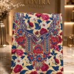 Ready-made embroidered silk fabric with a vibrant floral print and elegant embroidered neckline.(Italian Silk)