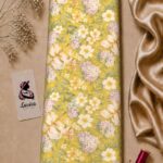 Soft vintage floral print in warm yellow with delicate ivory blooms, blush hydrangeas, and muted green foliage-Italian Silk (ST01)