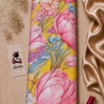 Vibrant oversized pink florals on a sunny yellow background with soft blue and lavender botanical accents- Italian Silk (ST01)