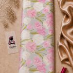 Soft pink and white tulip floral print on a light grey background- Italian Silk (ST01)