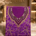 Ready-made embroidered silk fabric with a luxury chain print and elegant embroidered neckline.(Italian Silk)