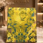 Ready-made embroidered Fabric featuring a nature-inspired print with elegant floral embroidery and a refined embroidered neckline.(Italian Cotton)