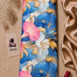 Bold blue, white, and pink floral print with elegant golden botanical accents-Italian Silk (ST01)