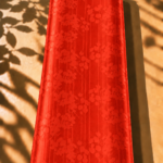 Vibrant floral pattern with fine vertical detailing in a striking coral red tone - Jacquard Silk (JD08x2)