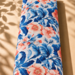 White Spanish cotton with elegant coral florals and rich blue botanical leaves - Spanish Cotton (PC11)