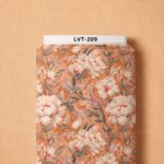 Soft ivory blossoms with graceful muted foliage over a warm peach background, creating a refined romantic look.