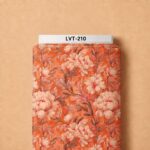 Elegant ivory blossoms with soft blush accents and flowing foliage over a vibrant coral-orange background.