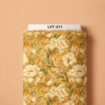 Creamy ivory blossoms with graceful olive foliage on a warm golden-yellow background, creating a soft and elegant botanical look.