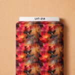 Vibrant painterly florals in fiery red, orange, and golden tones over a deep dark background.