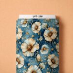 Elegant ivory blooms with golden accents over a rich watercolor blue background, creating a refined and luxurious floral look.
