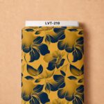 Bold navy floral silhouettes over a rich golden background, creating a striking modern look.