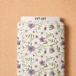 Delicate lavender and white blossoms with graceful green vines over a soft ivory background.