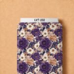 Rich purple and ivory floral print with warm bronze foliage and delicate botanical details