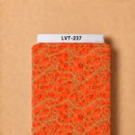 Bold orange classic print featuring intertwined golden chains and rings with subtle tonal accents