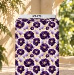 Elegant floral design featuring rich deep-purple blooms, soft lavender petals, and delicate golden-beige foliage on a warm ivory background.