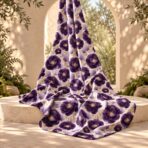 Elegant floral design featuring rich deep-purple blooms, soft lavender petals, and delicate golden-beige foliage on a warm ivory background. - Image 2