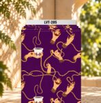 Bold artistic design featuring elegant illustrated hands, golden jewelry and flowing pearl strands with traditional coffee cups on a rich purple background