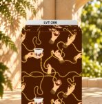 Bold artistic design featuring elegant illustrated hands, golden jewelry and flowing pearl strands with traditional coffee cups on a rich chocolate-brown background.