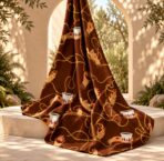 Bold artistic design featuring elegant illustrated hands, golden jewelry and flowing pearl strands with traditional coffee cups on a rich chocolate-brown background. - Image 2