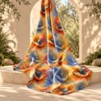 Artistic watercolor floral design with oversized blooms in vibrant orange, golden yellow, soft blue, and smoky grey tones. - Image 2