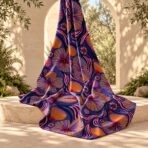 ⁦Bold abstract floral design with oversized stylized blooms and flowing details in navy, cobalt blue, pink, purple, burnt orange, and vivid red.⁩ - الصورة ⁦2⁩