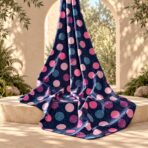 Playful polka dot design with pink, blush, berry, and teal circles, featuring subtle glitter effects on a deep navy speckled background. - Image 2