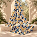 Playful polka-dot design with varied circle sizes in navy, teal, and golden orange on a soft cream background. - Image 2
