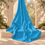 Elegant repeating lattice design in vibrant blue and turquoise tones, accented with delicate purple floral motifs. - Image 2