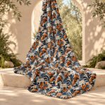 Flowing botanical design with layered leaves in deep navy, burnt orange, soft blue, and cream, creating a bold contemporary look. - Image 2