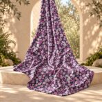 Charming all-over floral print with small lavender, purple, pink, and white blossoms scattered across a deep navy background. - Image 2