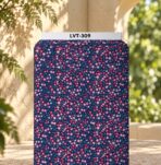 Delicate micro-floral print featuring tiny pink, red, and white blossoms with subtle blue-green leaves on a deep navy background.