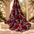 Artistic red rose print with black leafy details and expressive sketch-style lines on a soft neutral background. - Image 2