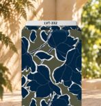 Bold navy floral silhouettes with crisp white outlines on a muted olive background.