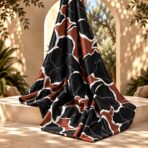 Bold black floral silhouettes with crisp white outlines on a warm brown background. - Image 2