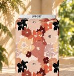 Elegant layered florals in black, peach, terracotta, and soft blush tones on a warm cream background.