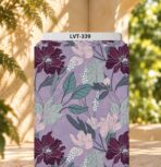 Elegant burgundy and blush florals with soft teal leaves on a muted lavender background.