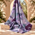 Elegant burgundy and blush florals with soft teal leaves on a muted lavender background. - Image 2