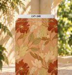 Warm rust florals with soft olive leaves on a peach background.