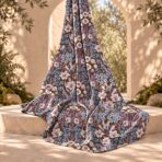Delicate pink and blue florals with lavender foliage on a rich brown background. - Image 2