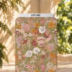 Vintage florals in soft pink, mustard, and ivory with muted green foliage.