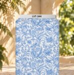 Timeless blue botanical florals on a clean ivory background.