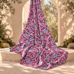 Vibrant pink, purple, and blue blossoms scattered across a crisp white background. - Image 2