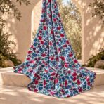 ⁦Vibrant red, blue, and purple florals scattered across a crisp white background.⁩ - الصورة ⁦2⁩