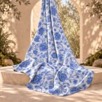 Elegant blue florals with flowing botanical details on a soft ivory background. - Image 2