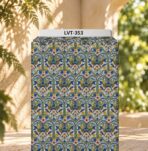 Ornate floral motifs in blue, green, and soft pink with elegant vintage details.