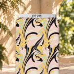 Fluid abstract swirls in soft pink, black, yellow, and mint tones.
