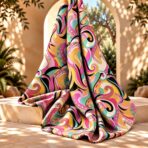 Vibrant swirling abstract pattern in pink, turquoise, yellow, peach, and black. - Image 2