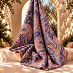 Elegant paisley motifs in warm orange and coral tones over a deep navy background. - Image 2