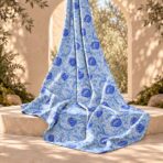 Elegant blue florals with flowing ornamental vines on a crisp white base. - Image 2