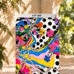 Vibrant florals, bold polka dots, and flowing colorful waves in a playful statement print.